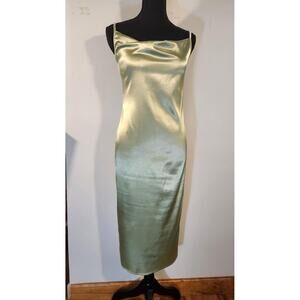 Green Satin SLIP DRESS small Midi Pistachio‎ Lime Sexy Silky coquette valentines